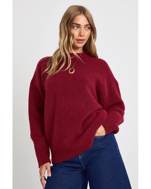 Boohoo Red Super Soft Chunky Knit Crew Neck Oversized Sweater