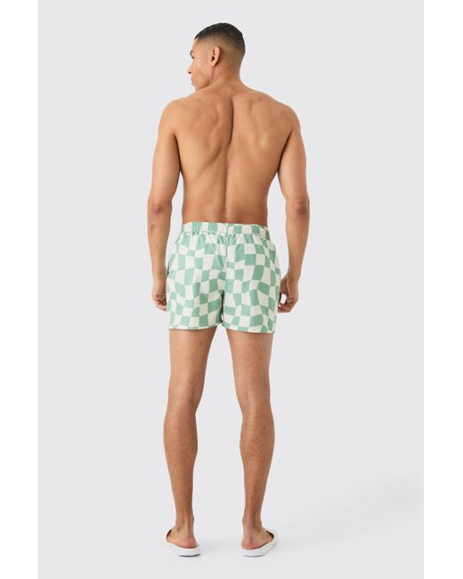 BoohooMAN Green Short Length Checkerboard Swim Short for men