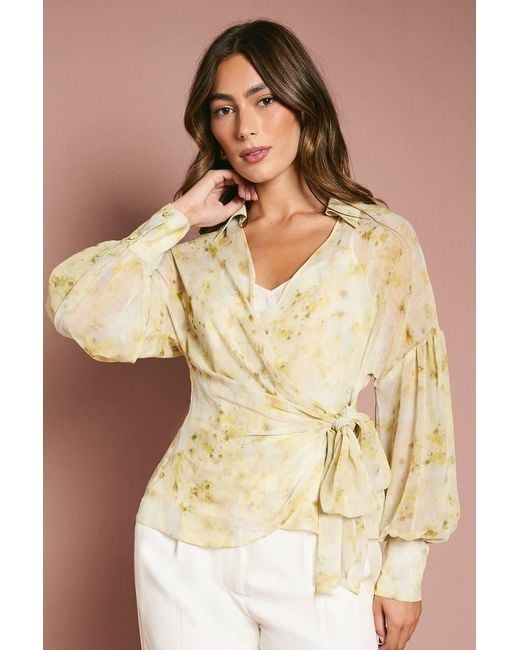 Coast Yellow Printed Chiffon Wrap Top
