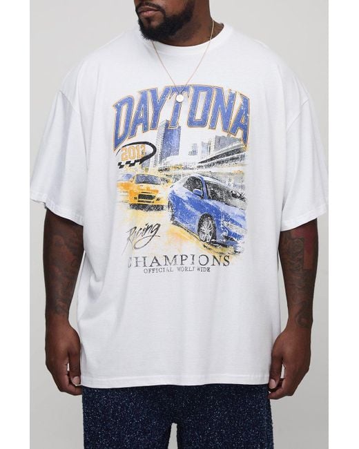 Boohoo Gray Plus Oversized Daytona Moto Print T-Shirt