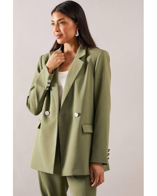 Wallis Green Double Breasted Button Detail Blazer