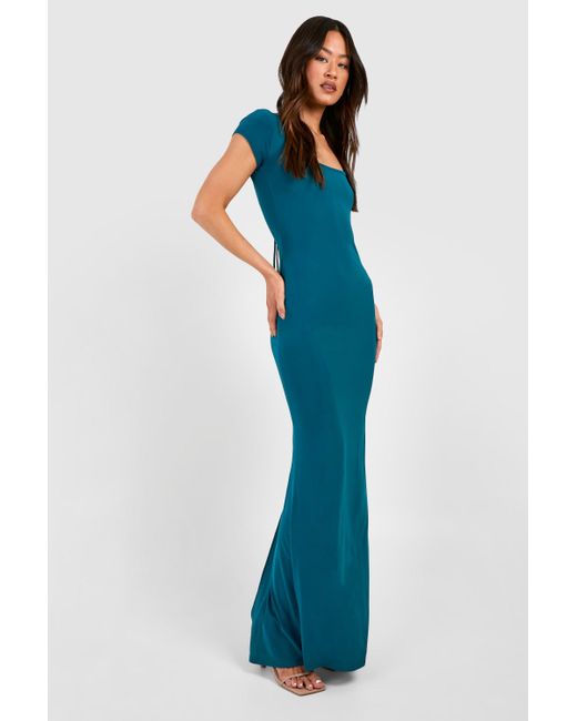 Boohoo Blue Tall Slinky Cap Sleeve Open Back Maxi Dress