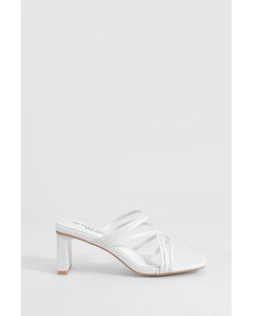 Boohoo White Wide Width Strappy Low Block Heeled Mules