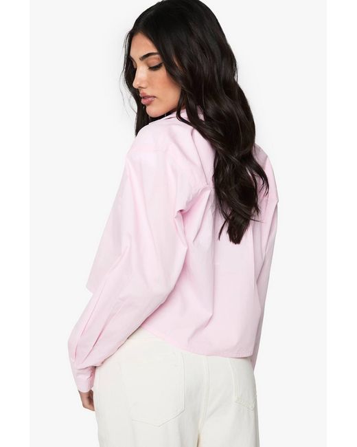 Boohoo Pink Basic Cropped Shirt