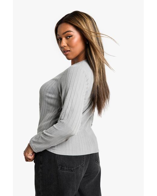 Boohoo Gray Plus Rib Button Through Cardi