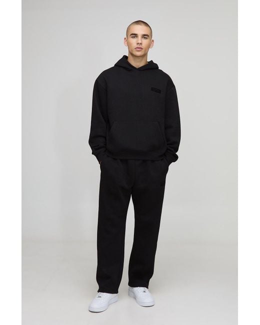 BoohooMAN Black Oversized Boxy Hooded Drop Crotch Tracksuit for men