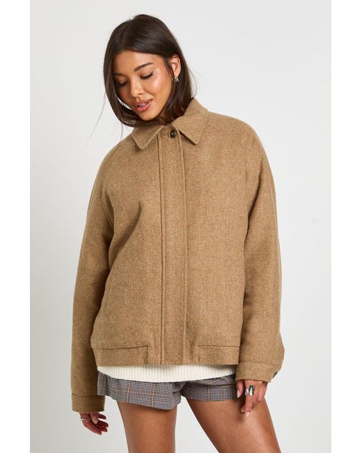 Boohoo Natural Wool Blend Zip Front Jacket