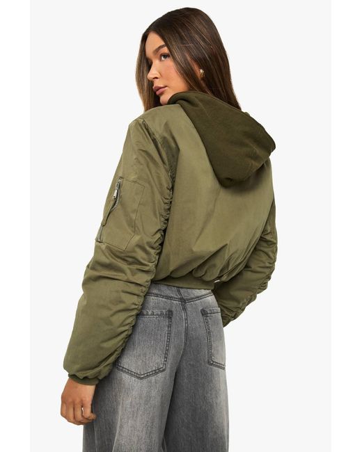 Boohoo Green Contrast Hood Bomber Jacket