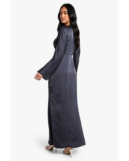 Boohoo Textured Satin Batwing Maxi Dress in Blue