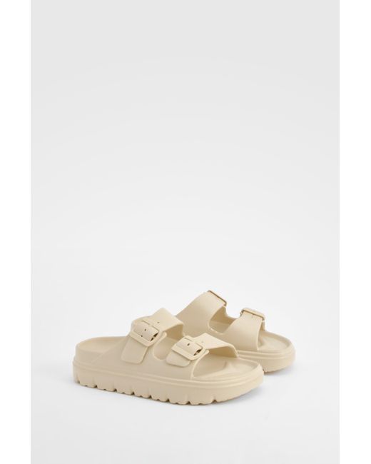 Boohoo Natural Double Strap Footbed Buckle Sliders