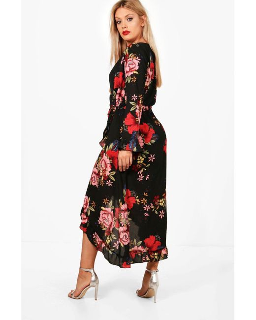 boohoo plus metallic spot wrap midi dress