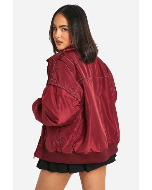 Boohoo Red Contrast Stitch Detail Oversized Bomber Jacket