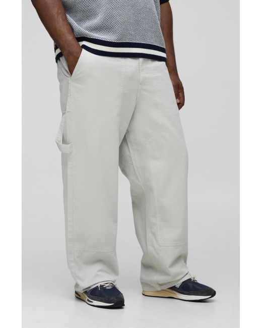 BoohooMAN Gray Plus Washed Relaxed Fit Carpenter Panel Pants for men