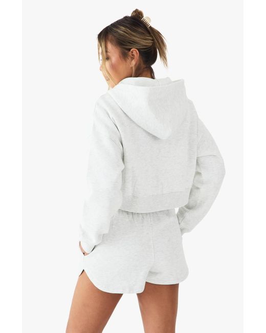 Boohoo White Dsgn Studio Embroidered Boxy Crop Zip Through Hoodie