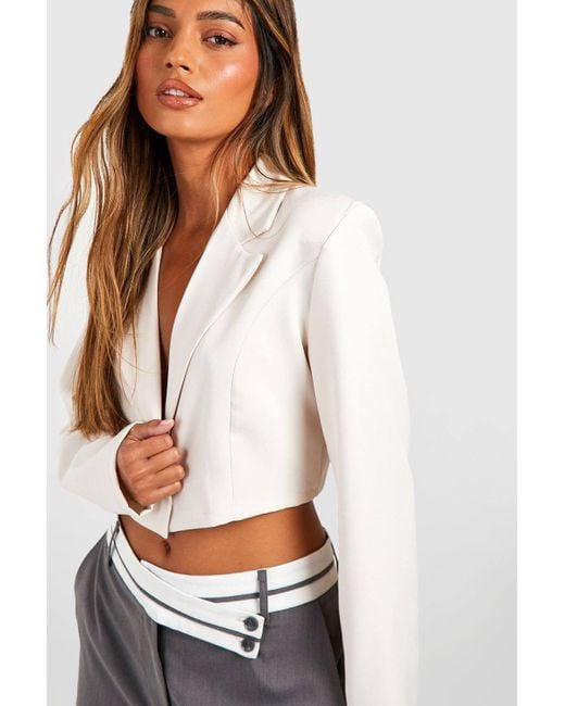 Boohoo White Basic Woven Single Button Crop Blazer