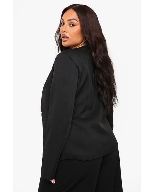 Boohoo Black Plus Crew Neck Button Peplum Blazer