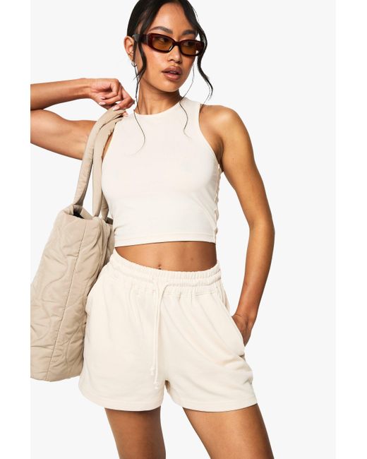 Boohoo Natural Racer Crop Top And Short Set