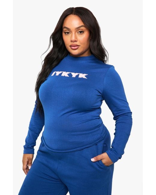 Boohoo Blue Plus Iykyk Fitted Long Sleeve Top