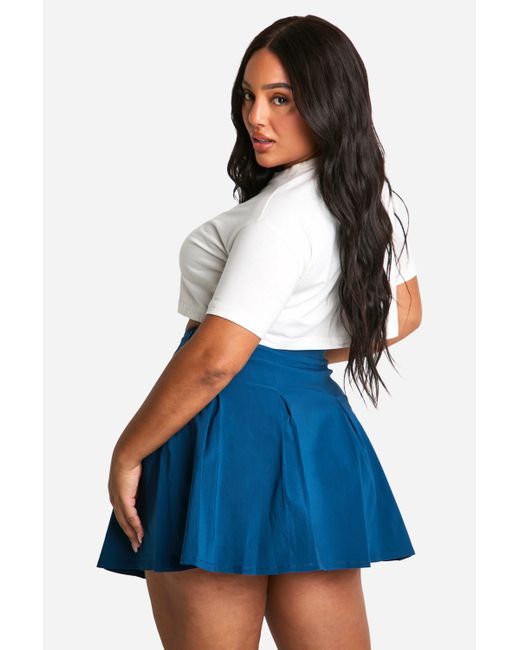 Boohoo Blue Plus Bengaline Pleated Skater Skirt