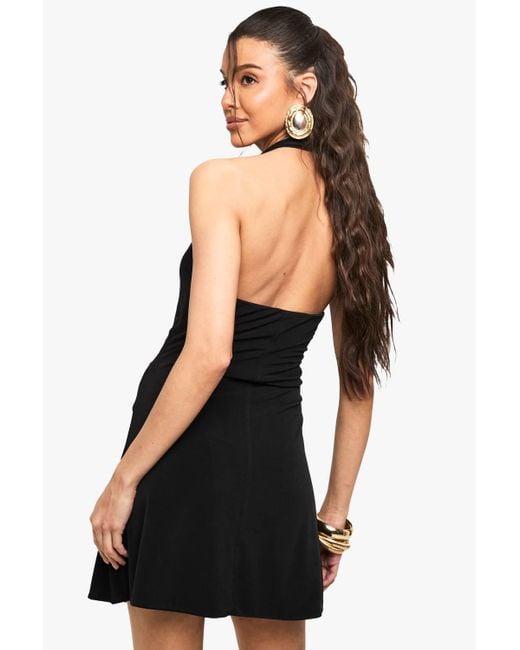 Boohoo Black Halter Neck Trim Detail Wrap Mini Dress