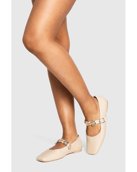 Boohoo Natural Charm Detail Mary Jane Ballet Flats