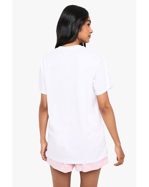 Boohoo White 'Matcha Mornings' Graphic T-Shirt & Shorts Pyjama Set