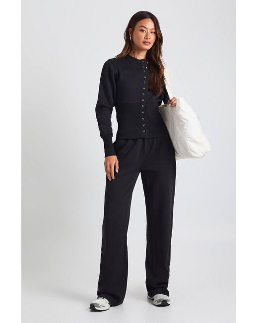 Boohoo Blue Tall Deep Hem Popper Bomber Sweatshirt Tracksuit