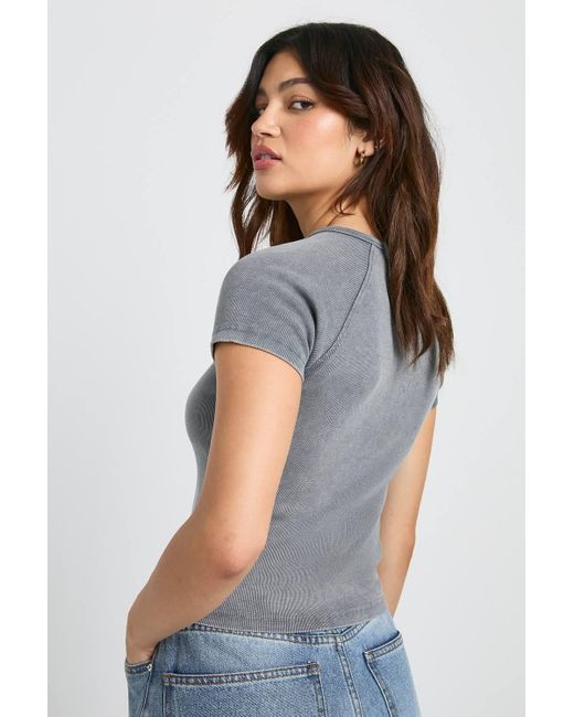 Boohoo Gray Acid Wash Button Through Cap Sleeve Top