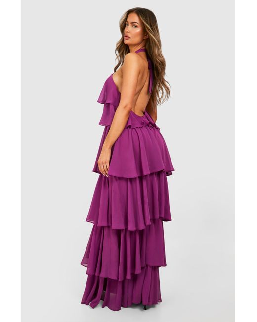 Boohoo Purple Chiffon Trim Detail Tiered Maxi Dress