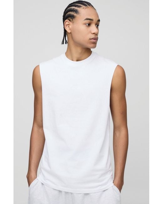 BoohooMAN White Regular Fit Basic Drop Armhole Tank for men