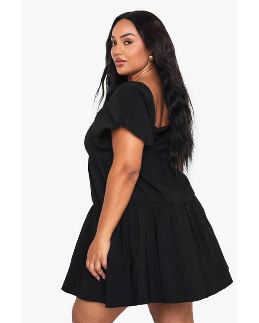 Boohoo Black Plus Extreme Puff Sleeve Tiered Smock Dress
