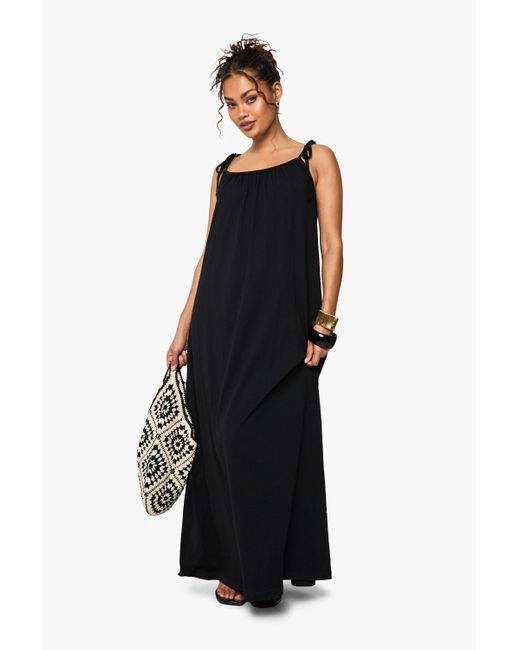 Vestido Holgado Con Atadura En Los Hombros Boohoo de color Black