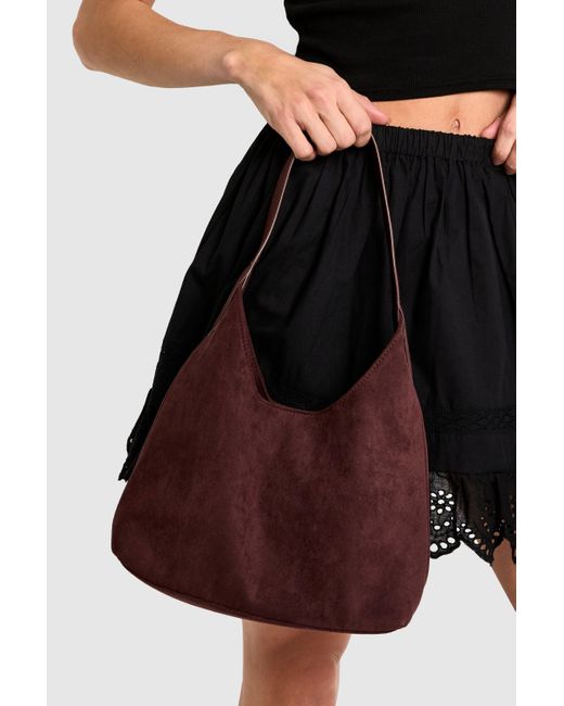 Boohoo Brown Faux Suede Structured Shoulder Bag