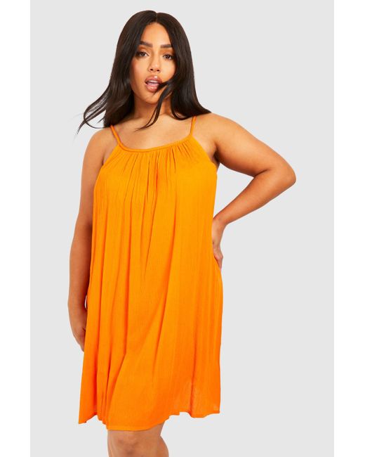 Boohoo Orange Plus Crinkle Rayon Plaited Strap Beach Dress