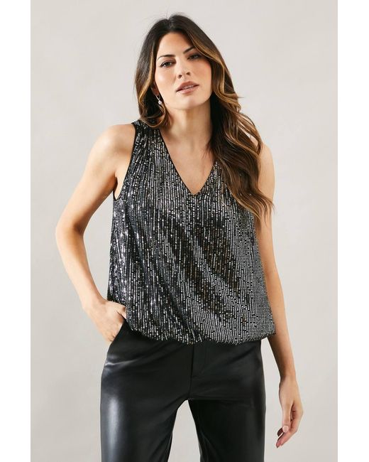 Wallis Black Sequin V Neck Cami