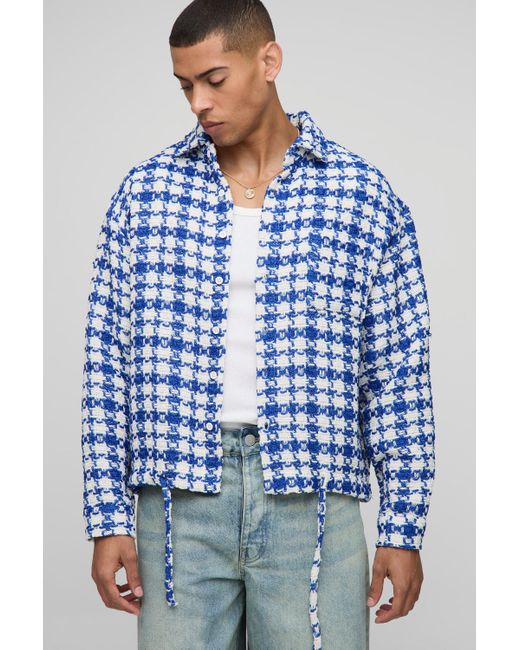 BoohooMAN Kariertes Oversize Bouclee-Overshirt in Blue für Herren