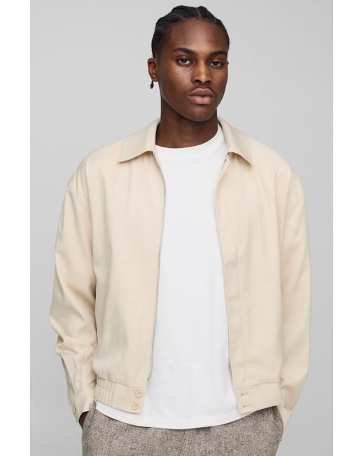 BoohooMAN Oversize Twill-Overshirt mit elastischem Saum in Natural für Herren