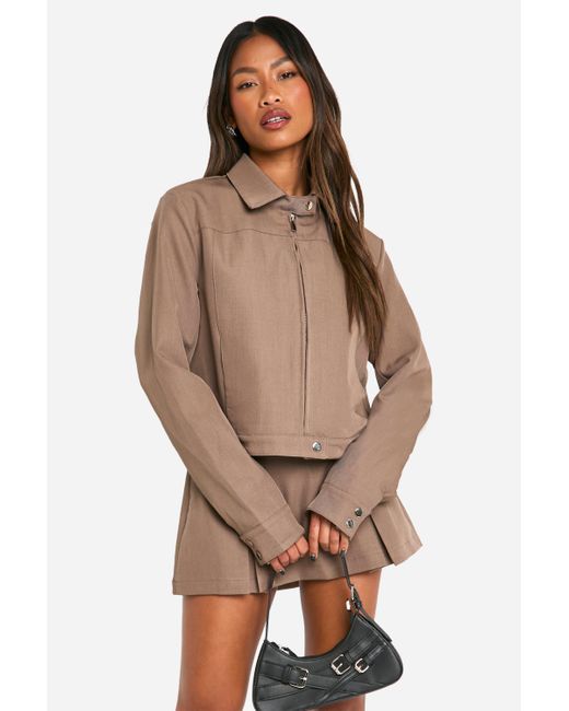 Boohoo Brown Tailored Collared Bomber Jacket