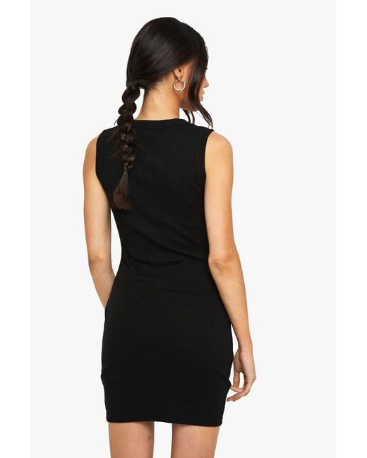Boohoo Black Rib Button Down Shift Dress