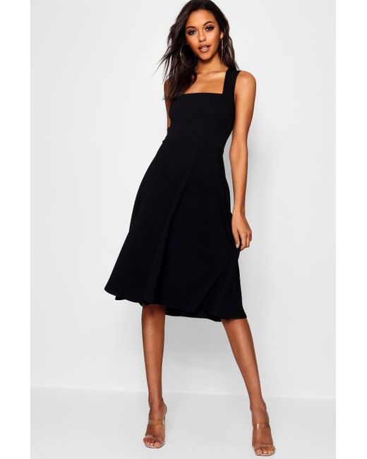 boohoo square neck midi skater dress