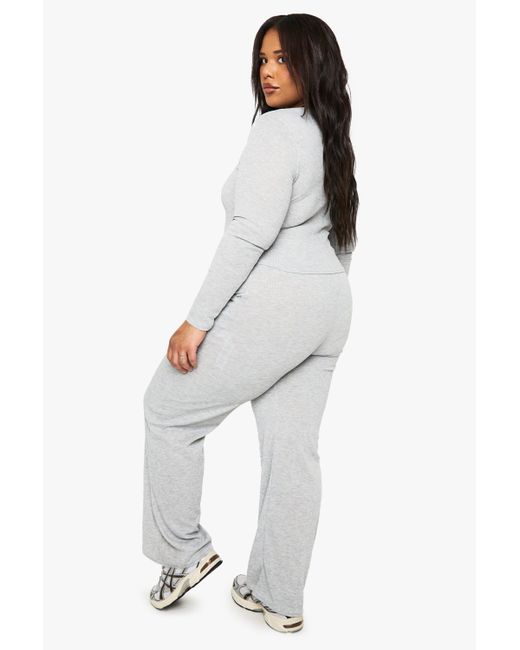 Boohoo White Plus Rib Top & Trouser Lounge Set