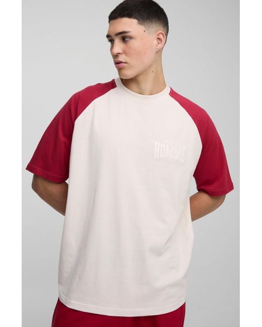 Camiseta Oversize Con Mangas De Ranglán Y Colores En Bloque Boohoo de color Red