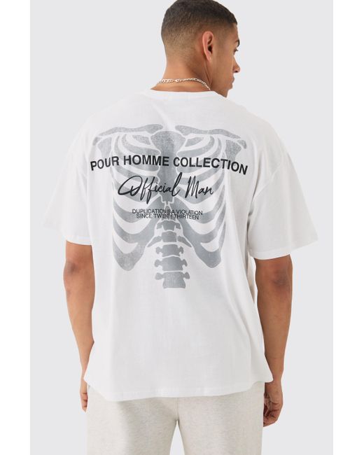 BoohooMAN White Oversized Skeleton Back Print T-shirt for men