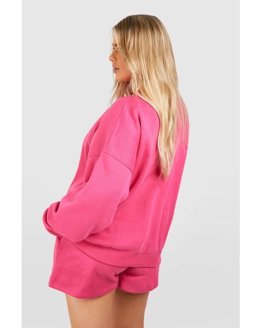 Boohoo Pink Plus Dsgn Studio Script Oversized Half Zip Sweatshirt