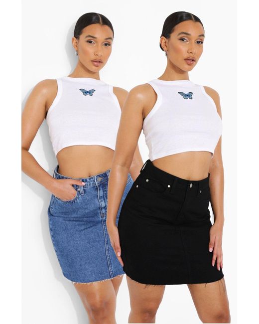 black denim mini skirt boohoo