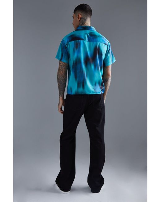 Boohoo Blue Short Sleeve Boxy Satin Tie Dye Shirt