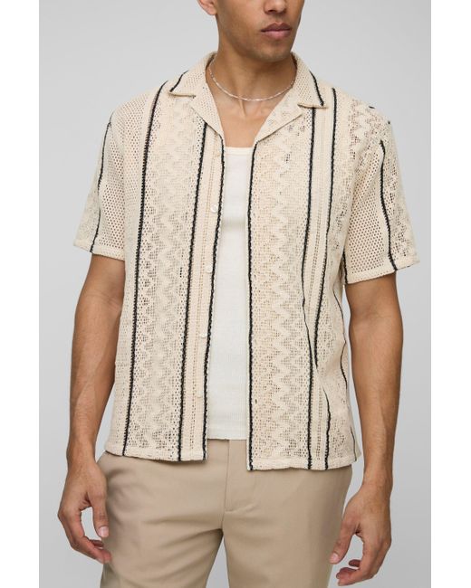 BoohooMAN Gestreiftes Oversize Hemd in Natural für Herren