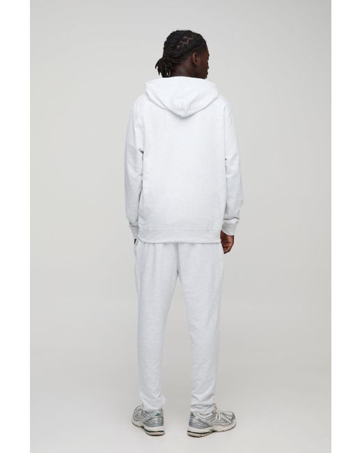 Boohoo White Lightweight Basic Regular Fit Over The Head Hoodie And Relaxed Tapered Jogger Set
