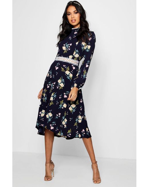 long sleeve floral skater dress