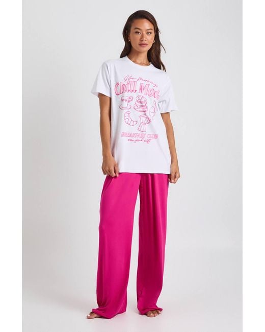 Boohoo White Tall 'Chill Mode' Graphic T-Shirt & Pants Pyjama Set